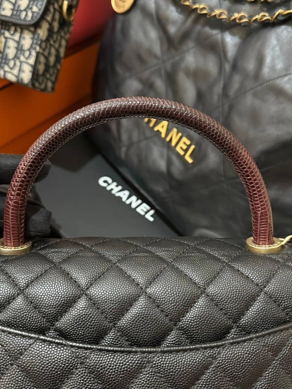Chanel Large Coco Quilted Top Handle Bag in Black and Burgundy - Picture 8 of 9